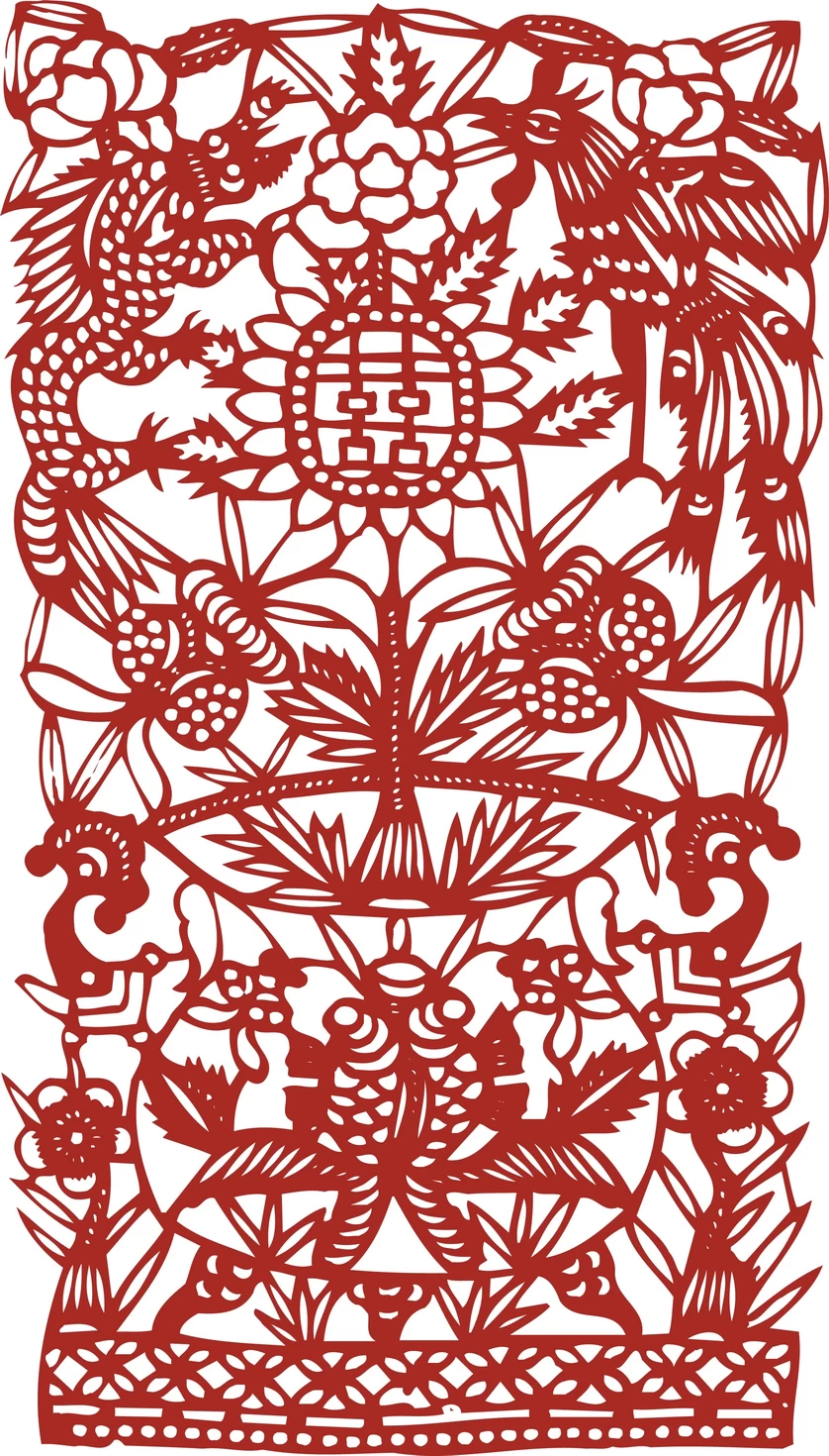 中国风中式传统喜庆民俗人物动物窗花剪纸插画边框AI矢量PNG素材【1488】
